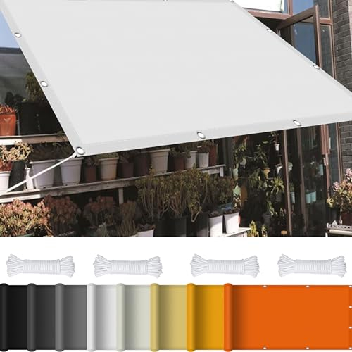 Sonnensegel Wasserabweisend 7 x 10 m 98% UV Schutz Sichtschutz Windschutz Tarp mit Ösen Und Kordel,Ohne Bohren für Garten Balkon Terrasse Camping, Weiß