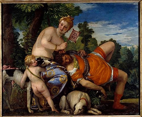 MHFFDYIV Berühmte Gemälde Mode Leinwand Malerei Leinwand Plakat Aphrodite Und Adonis Adonis-figur Der Griechischen Mythologie Liebt Aphrodite-gemälde Von Veronese Moderne Kunst 60x90cm