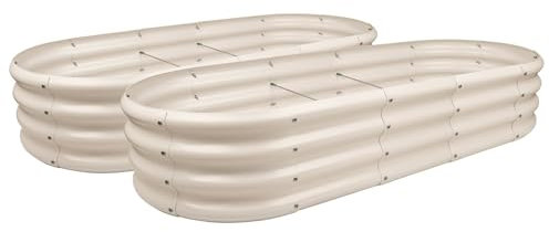 Harbour Housewares Raised Garden Bed - Ivory - 180 x 90cm - Rounded - Pack of 2 - Bottomless Metal Raised Bed Galvanised Steel Planter Box for Growing Outdoor Plants, Vegetables, Flowers and Herbs