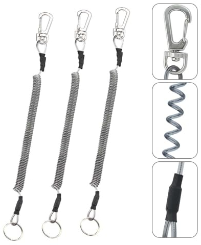 Dream Aurora 3 Pack Fishing Lanyard adjustable,Retractable Coiled Lanyard Tool,Heavy Duty kayak fishing accessories,Leash Fishing Rod Safety Lanyard with Alloy Clips for Pliers,Boating,Tools