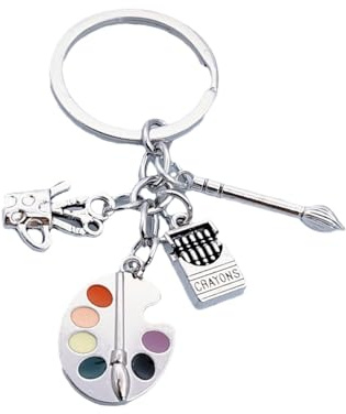 INSTITIZER Artist Paint Palette Keychain Classic Drawing Board Crayon Brush Keychain For Women Men Good Teacher Gift Jewelry