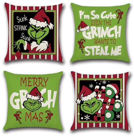 Ohok 4er Set Dekorativ Kissenbezug 45x45 cm, Polyester Leinen Zierkissenbezüge Weihnachten Kissenbezüge Deko Kissenhülle Set für Schlafzimmer Wohnzimmer Sofa Couch Auto (Süßer G)