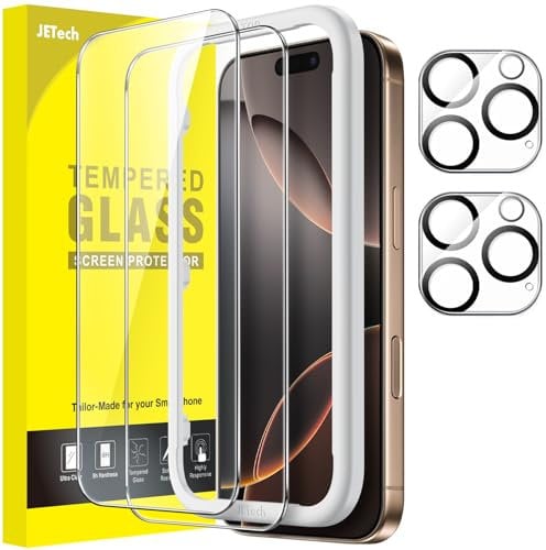 JETech Screen Protector for iPhone 16 Pro Max 6.9-Inch with Camera Lens Protector, Easy Installation Tool, Tempered Glass Film, HD Clear, 2-Pack Each