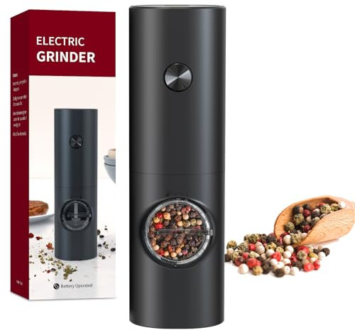 CIRCLE JOY Molinillo de Pimienta Eléctrico Molinillo de Especias a Batería con Luz LED Blanca, Capacidad de 70ml y Grosor Ajustable, Negro