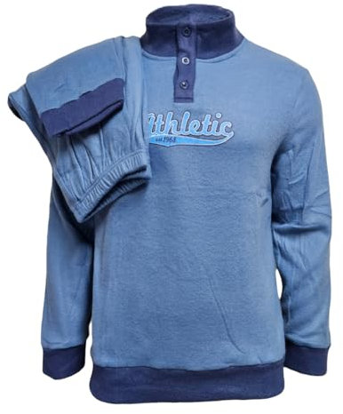 GX GARGIX Pigiama Uomo Invernale Molto Caldo Pile Maglia E Pantalone (IT, Testo, XXL, Regular, Regular, XXL, PUD Blu)