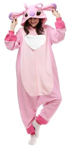 LABULA Animaux Pyjamas Costume à Capuche Déguisement Combinaison Halloween Carnaval Noël Fête Tenue,Stitch-Pink zippé,L