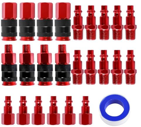 Qaautor Kit de Coupleur et Bouchon d'air 25 Pièces, Raccords NPT 1/4 Pouces pour Compresseur - Ensemble de Connexion de Tuyau