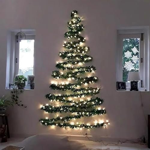 Wall Mounted Christmas Twig Tree With LED Lights, Christmas Tree Wall Decoration, Flat Christmas Tree Garland for Wall, Space-Saving Wall Christmas Tree Hanging Decorations for Indoor Home Wall Decor