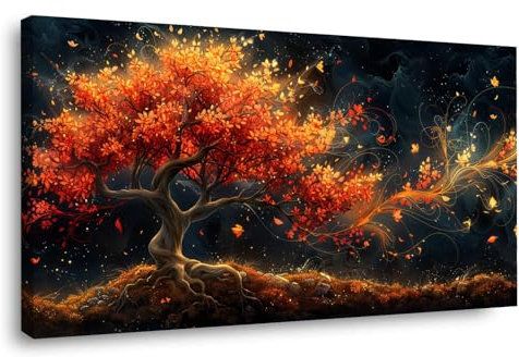 WIKEO Rosso Albero della vita Quadro moderno, Belle immagini dell'albero Quadretti da parete Decorazioni moderni muro per salotto, camera da letto, Corridoio, casa-40x80cm Incorniciato