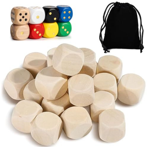 LINGJIA 30 Pezzi Dado da Gioco Grande, Setaccio di Legno, 2*2cm Dadi Vuoti, Cubo Legno, Dadi Non Verniciati, Sacchetto con Coulisse, Cubo Artigianale Fai da Te, Giochi Didattici Intrattenimento Tavolo