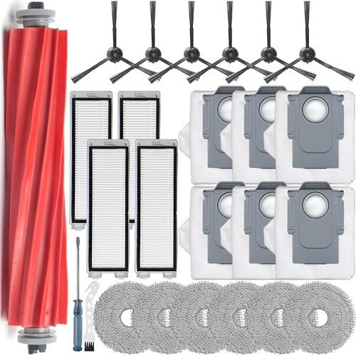 Bluearks Lot de 23 robots aspirateurs Roborock Qrevo - Ne convient pas pour Q Revo S/Pro/Maxv - 1 brosse principale, 4 filtres Hepa, 6 brosses latérales, 6 lingettes, 6 sacs à poussière, pièces de