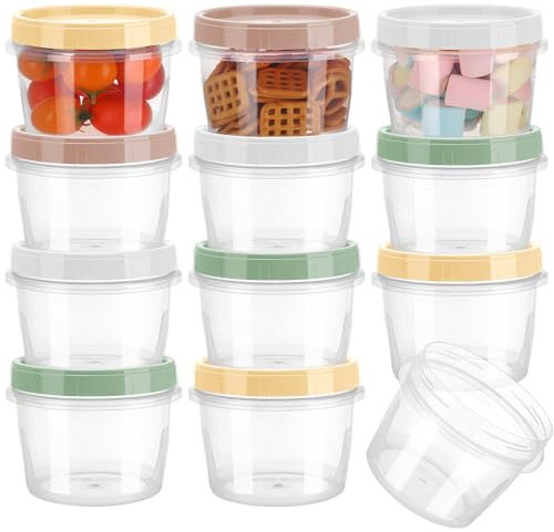 saerryor 12PCS Plastic Food Containers with Lids, 500ML Round Snack Pots Reusable Freezer Storage Boxes Stackable Food Prep Storage Containers, Dishwasher & Microwave & Freezer Safe