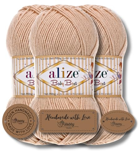 Hobby YARN 3x Etikettenlabel mit Alize Baby Best Wolle Premium 3x100g als Set, Antipilling Babywolle Acryl Uni & Batik Strickgarn zum Häkeln und Stricken (382)