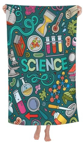 HYUNDP Mikrofaser-Strandtücher mit Cartoon-Wissenschaftsthema, lose, sandfreies, schnell trocknendes Strandtuch für Erwachsene, 76,2 x 439,9 cm