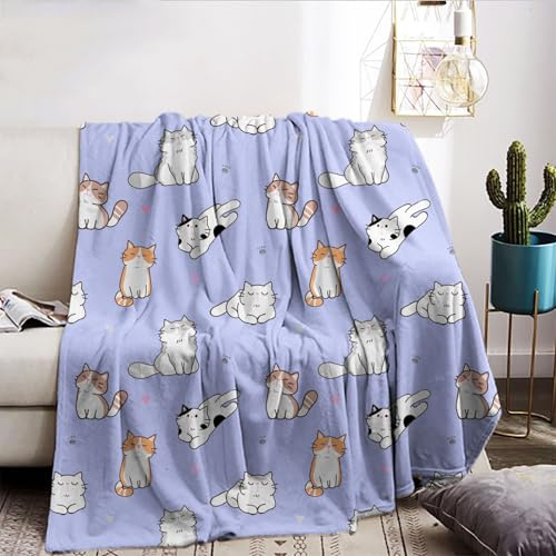 Decke katzenmotiv 150x200,Cartoon Kätzchen kuscheldecke Fleece Decke mit 3D Tierdruck, Weiche Warm Fleecedecke als Sofaüberwurf, Tagesdecke, Wohnzimmerdecke (B, 150x200cm)