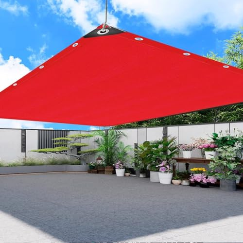 HEFJIAYCIQ Rotes Schattentuch Für Garten, Langlebiges Mesh Tarp Pergola Vordach Mit Ösen, Sonnenschutznetz Für Terrassenpflanzen Sonnenschutznetz Für Den Außenbereich,Rot,12x19m