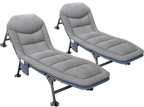 Campingliege Faltbar Leicht, Feldbett mit Matratze, Camping Bett 5-Fach Verstellbar, mit Kopfkissen und Matratze, Angelliege, Camping Liege für Outdoor, Strand und Garten, 190 x 65x30cm(grau 2)