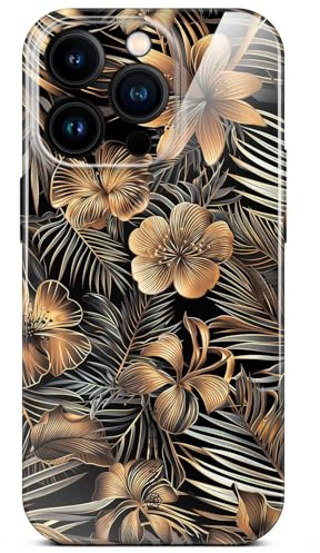 ONEFLOW Flower Cover für iPhone 14 Pro Hülle in Floral Optik, Blumen Designer Case Handy Schutzhülle mit Kameraschutz, Hardcase dünne Handyhülle Blumenmuster, Gold Schwarz
