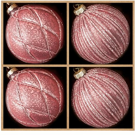 DN DECONATION 4 Weihnachtskugeln 10cm, Burgunder Pink Christbaumkugeln Glas mit Silber Glitzer, Weihnachtsbaumschmuck Set für Weihnachtsbaum Deko, Elegante Winterdekoration