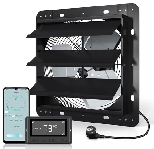Aygrochy 250mm Industrielle abluftventilator 18W mit wifi app, Drehstrom EC Motor Wandventilator 1280 m³/h, Belüftung und Kühlung für Gewächshäuser, Garagen Loft und Küche.