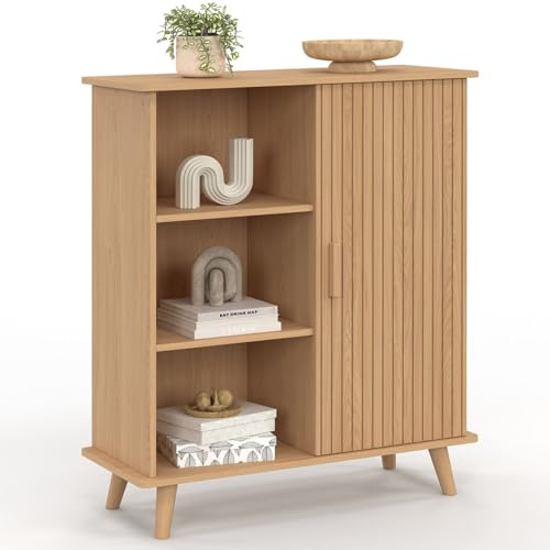 IDMarket - Beistellbuffet mit 3 Regalen und Schrank 70 cm Juliette Effekt Latten und Holzleisten