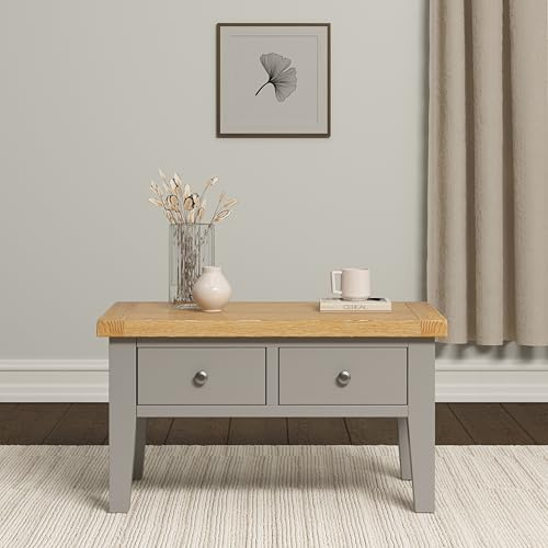 Seconique Windsor 2 Drawer Coffee Table in Pebble Grey/Oak