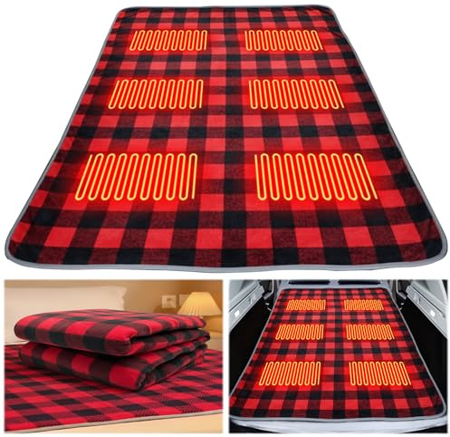 Electric Heating Pads, 3 Adjustable Temperature Portable USB Heated Sleeping Bag Pad with 6 Heating Zones, Waterproof Electric Warm Sleeping Mat for Cold Weather Camping Backpacking Or Hiking-Red