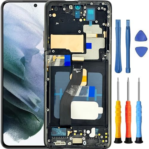 Foufinin pour Samsung Galaxy S21 Ultra 5G Écran de Remplacement pour Samsung S21 Ultra Écran de Remplacement avec Cadre SM-G998U SM-G998W G998A SM-G998B Écran LCD Tactile Digitizer Assemblée avec