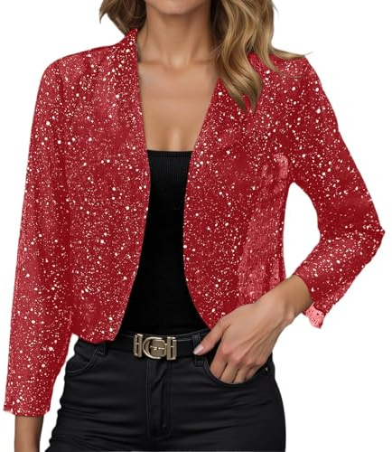 DFEK Bolero Damen Glitzer Cardigan Pailletten Abendjacke Elegante Festliche Pailletten Oberteil Leicht Schulterjacke für Hochzeit Party Festival Langarm Shrug Frauen Kleidung