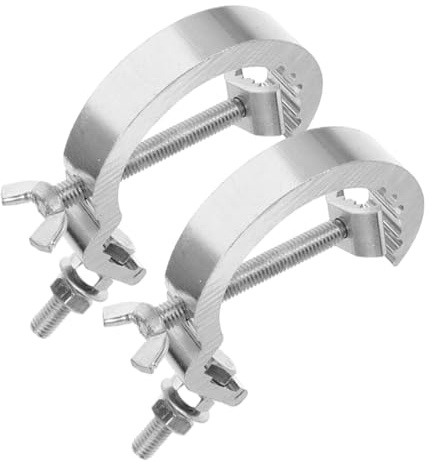 Kisangel 2pcs Aluminum Alloy Stage Light Clamps, 17mm Thickened White Truss Hooks with Safety Guard, Universal Metal Hooks for Par Light and Moving Head Lighting Accessories