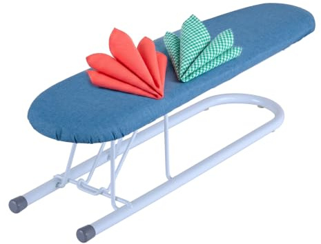Relaxdays ärmbräda för skjortärmar, 52 x 12,5 cm strykyta, blå/vit | bomullsöverdrag, hopfällbar
