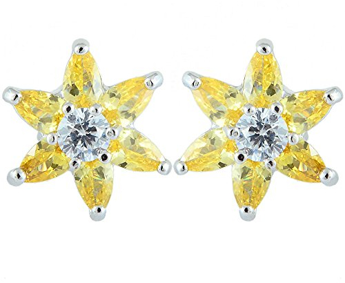 [RIVA BLUME] Gestochen Ohrstecker Ohrringe mit Marquiseschliff Edelstein Zirkonia CZ [Gelb Citrin] in 18K Weißes Gold Vergoldet, Einfache Moderne Eleganz