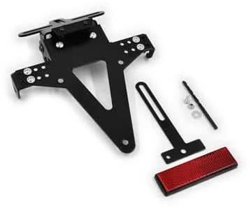 Universal Motorrad Kennzeichenhalter Kennzeichenträger Nummernschild Halter/Halteplatte Heck Umbau Streetfighter Typ 6 komplett (inkl. Kennzeichenbeleuchtung und Rückstrahler)