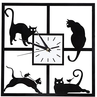 Fdit Wanduhr Schwarze Katze Wanduhr Einfachen Stil Stille Kreative Katze Dekoration für Hause Büro Kaffee Restaurant