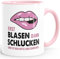MoonWorks® Kaffee-Tasse Erst Blasen dann Schlucken Spruch Heisse Tasse sexy Lippen rosa unisize