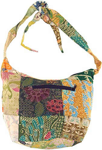 GURU SHOP Patchwork Batik Beutel, Sadhu Bag, Hippie Tasche, Schulterbeutel - Grün, Unisex - Erwachsene, Baumwolle, 28x37x15 cm