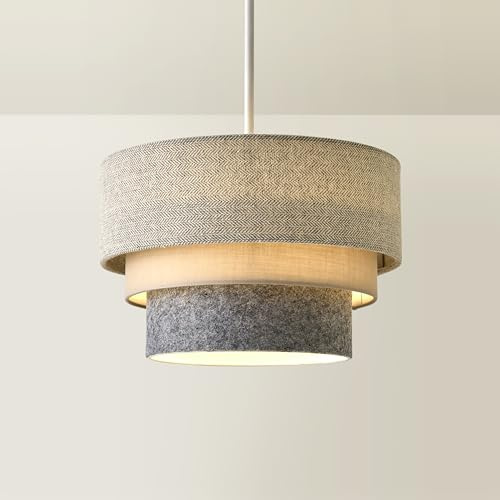 MiniSun | Round Modern 3 Tier Fabric Ceiling Pendant Light Shade in Herringbone | Pendant Lights, Home Décor & Improvement Essential | 30cm Shade Width
