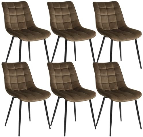 WOLTU Esszimmerstühle 6er Set Küchenstuhl Polsterstuhl Wohnzimmerstuhl Sessel mit Rückenlehne, Sitzfläche aus Samt, Metallbeine, Braun BH142br-6
