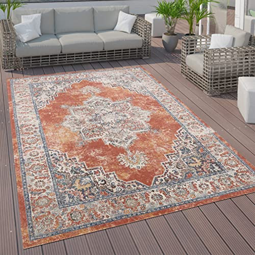 Paco Home In- & Outdoor-Teppich Für Balkon Terrasse, Kurzflor Mit Orient-Design In Rot, Grösse:200x280 cm