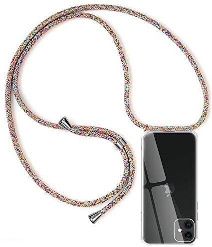 Rosyhulle Funda con Cuerda Compatible con iPhone 11, Transparente Silicona Carcasa con Colgante para iPhone 11 6.1, Suave TPU Antigolpes Case con Ajustable Correa Collar Protector Case Arcoíris