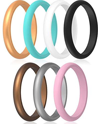 ThunderFit Women's Thin and Stackable Silicone Wedding Bands, Promise Rings 2.5mm Wide 2mm Thick - 1/4/5/6/7/8/9/10 Variety Multipack, 10.5 - 11 (20.6mm), Silicone, No Gemstone