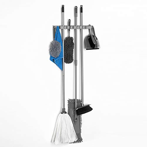 LIVIVO Wall Mounting Friction Grip and Adjustable Hook Rack for Kitchen Garden DIY Shed Storage Holder Organiser for Brush Broom Tools (Grey)