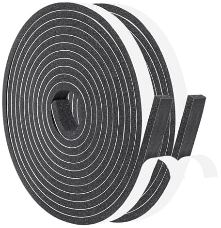 Yotache Schaumstoffband Selbstklebend 12 mm(B) x 6 mm(D) Klebedichtung für Türen Fenster Siegel Isolierung Super Klebrig (2 Rollen x 4M Lang) Schwarz