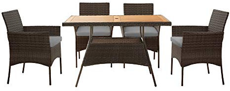 Teamson Home 5-teiliges Gartenmöbel-Set für den Außenbereich, Rattan-Gartentisch & 4 Stühle mit abnehmbaren Kissen, wetterbeständig, Braun/Creme