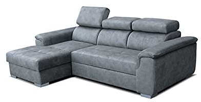 Robin Silver Ecksofa mit Schlaffunktion Bettkasten 3 Verstellbare Kopfstützen Sofa L-Form Schlafsofa Freistehende Eckcouch Schlafcouch Wohnzimmermöbel Wohnlandschaft Links Silber