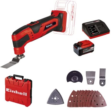 Einhell Akku-Multifunktionswerkzeug TC-MG 18 Li-Solo Power X-Change (Li-Ionen, 18 V, magnetische Werkzeugaufnahme, Drehzahl-Elektronik, inkl. Zubehör, Koffer, 5,2 Ah Akku und Ladegerät)