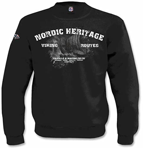 NORDGARD Viking Sweatshirt Heritage in Schwarz I Größe L I Pulli aus 80% Baumwolle & 20% Polyester I Wikinger-Sweater mit Brustdruck I Ideal für Freizeit & Sport I Oeko-TEX Zertifiziert