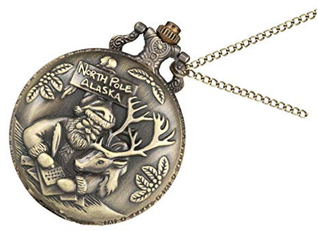 UKCOCO Santa Taschenuhr Gravierte Taschenuhr Rustikale Goldene Klassische Antike Alte en Geschenk Quarz Legierung Die Kette Mann