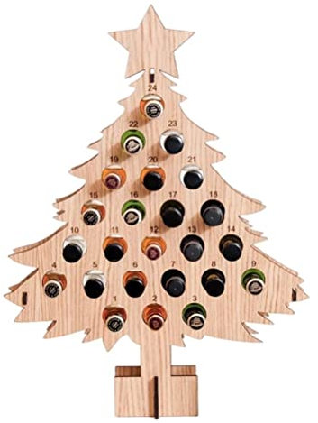 Countertop Wine Rack - Christmas Advent Calendar Countdown 24 Slot Wooden Christmas Tree Mini Alcohol Holder Wine Bottle Stand Assembled Wine Holders Decoration Gifts for Home Bar