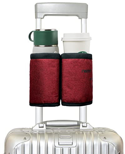 Riemot Travel Luggage Drink Holder Hands-Free Trolley Holds Two Coffee Cups ID Pockets Money Belt for Flight Attendants Travellers Accessories, Red, RM024VC